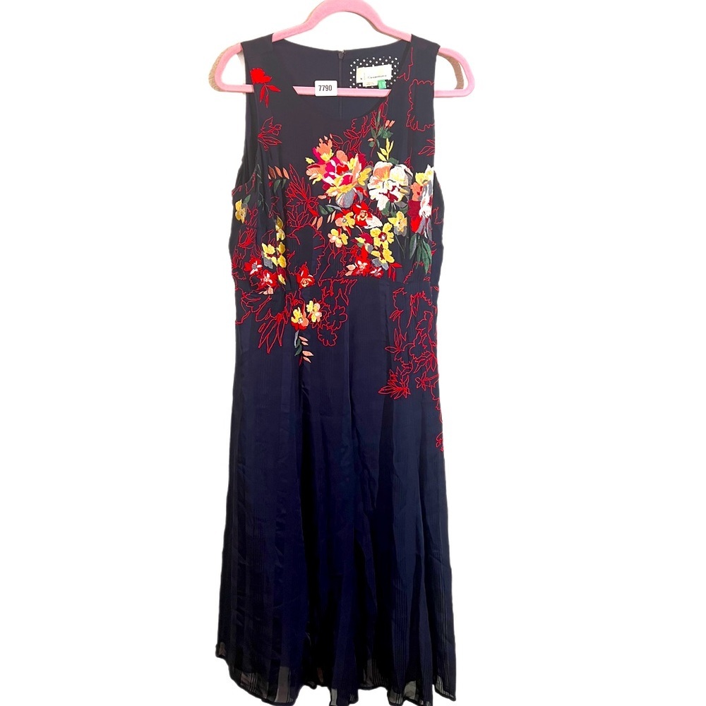 Anthropologie 16w maxi dress a+ plus size blue red  flowers sleeve under viscose